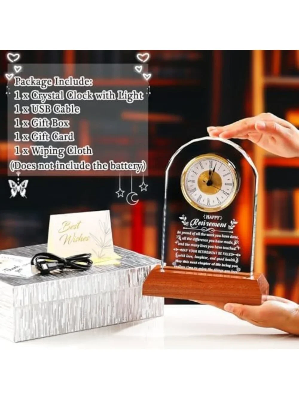 Elegant Retirement Clock Gift for Him/Her - Light-Up Base, Perfect Keepsake